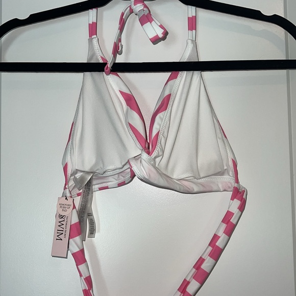 Victoria Secret Bikini Top pink and white size small NWT - Picture 4 of 4